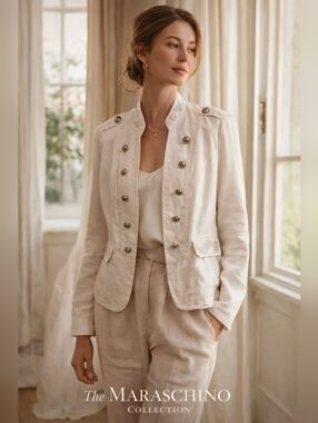 INC Ivory Linen Military Blazer | Embroidered | XL